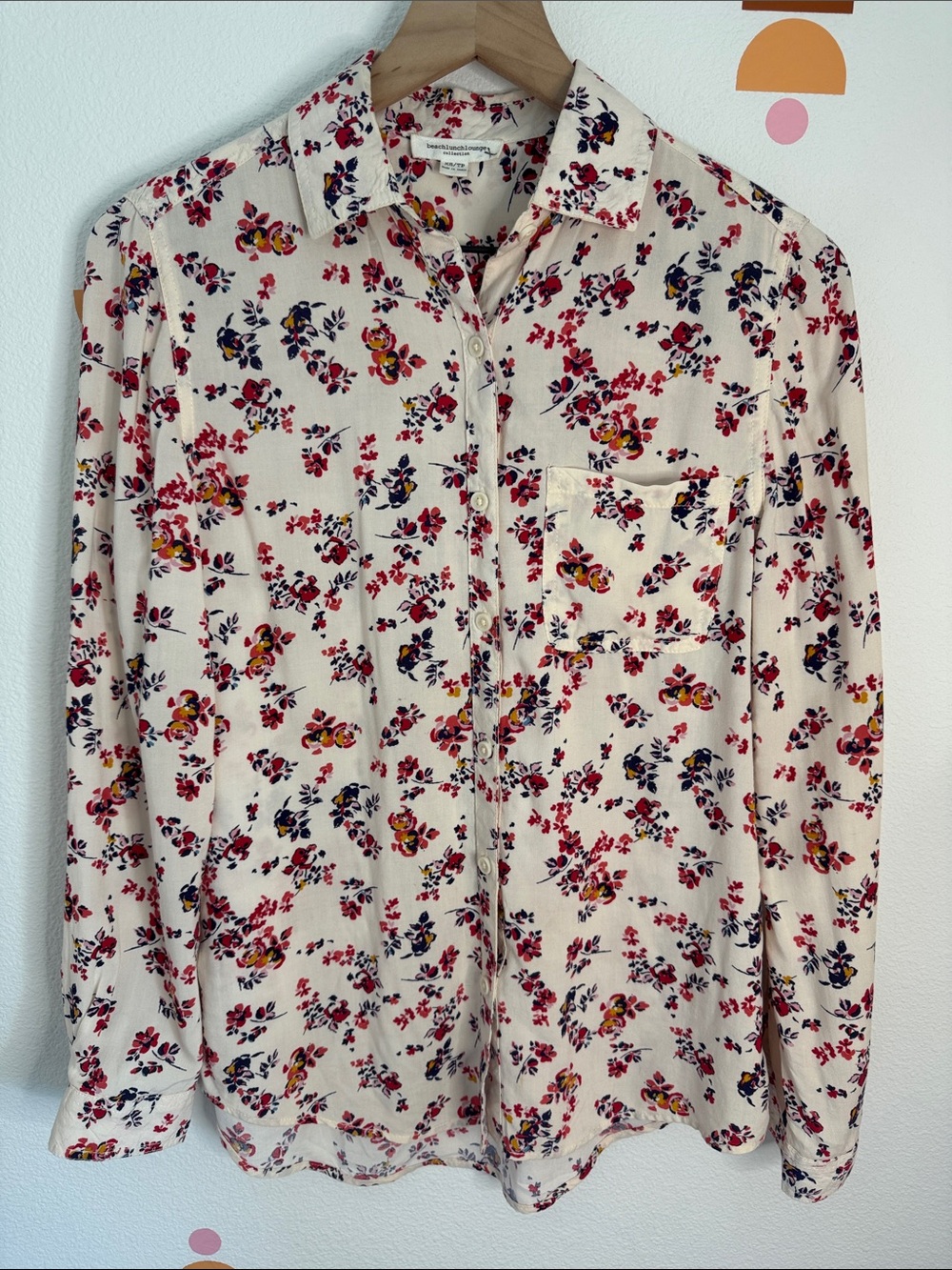beachlunchlounge Cream Floral Button-Down Shirt N0319